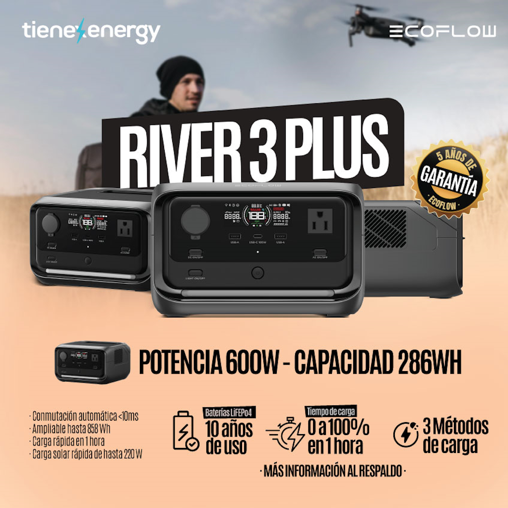 Estación de Energia Portatil EcoFlow RIVER 3 PLUS 600W Potencia 286Wh Capacidad