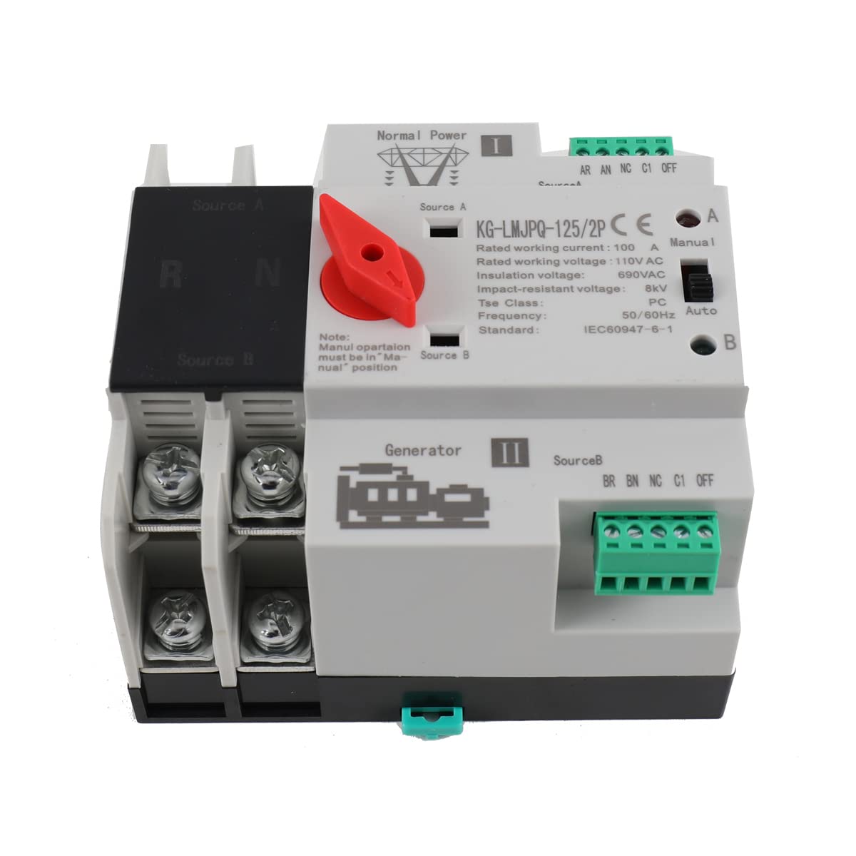 Switch Transferencia Automatica Doble Potencia Tipo DIN 2P 100A 110V